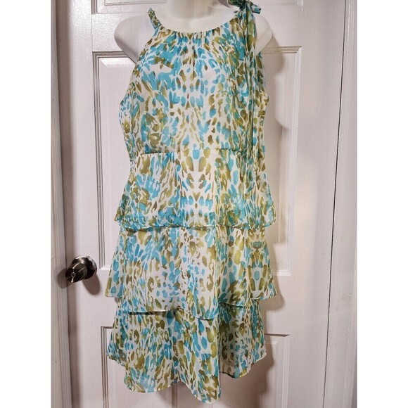BCBGMaxAzria Blue and Green Animal Print
Tiered Sleeveless Chiffon Midi Dress XL - Picture 4 of 12